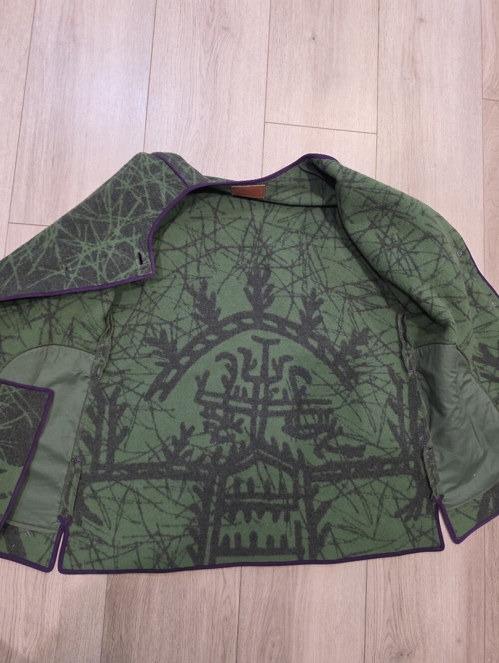 Laurie Jacobs Abstract Green Purple Wool Blend Art Jacket Snap Front - Picture 3 of 5